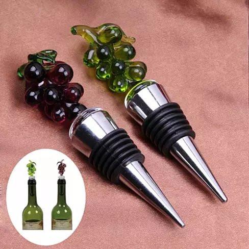 Premium Glass Grape Wine Stoppers – 2PK Handcrafted Hostess Gift Set - True Wine Lover