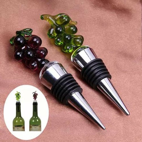 Premium Glass Grape Wine Stoppers – 2PK Handcrafted Hostess Gift Set - True Wine Lover
