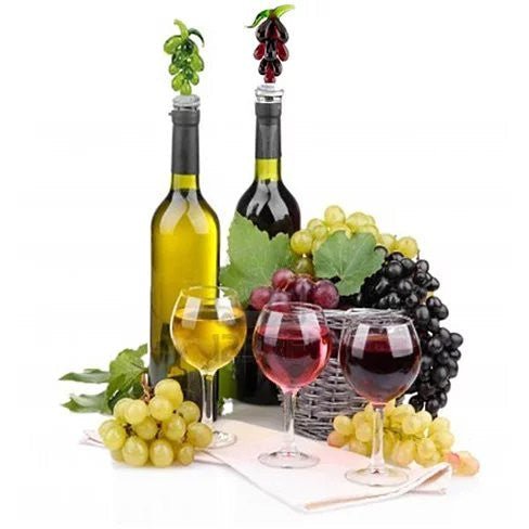 Premium Glass Grape Wine Stoppers – 2PK Handcrafted Hostess Gift Set - True Wine Lover