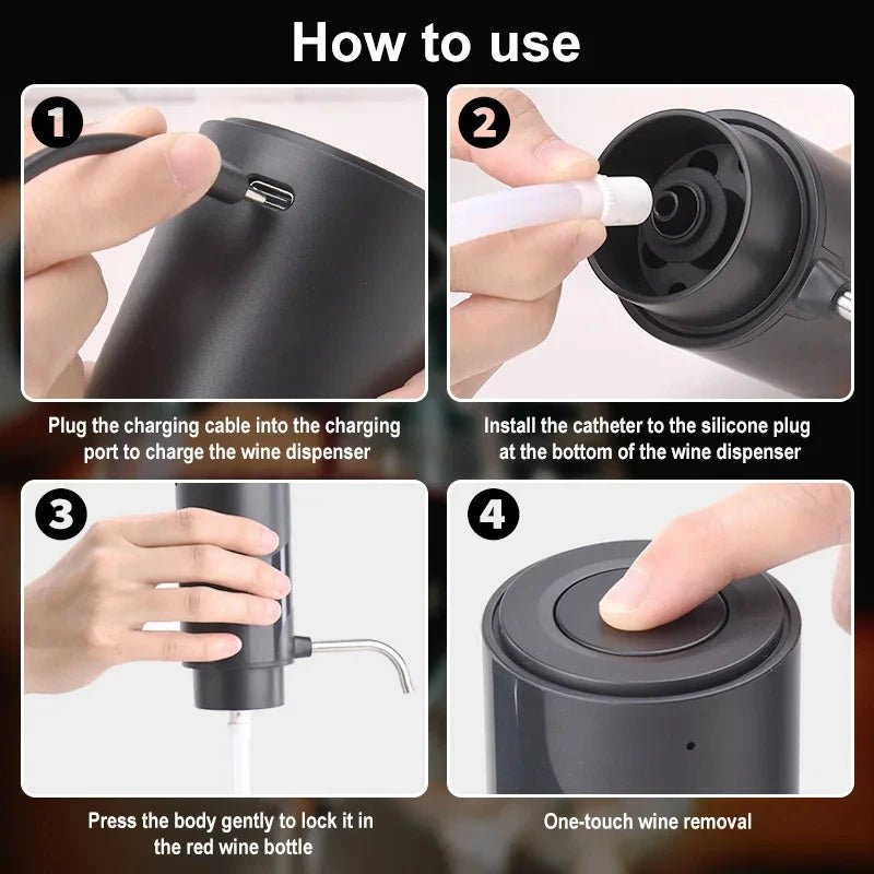 Professional Electric Decanter Pump | Instant One - Touch Wine Aerating Spout - True Wine Lover