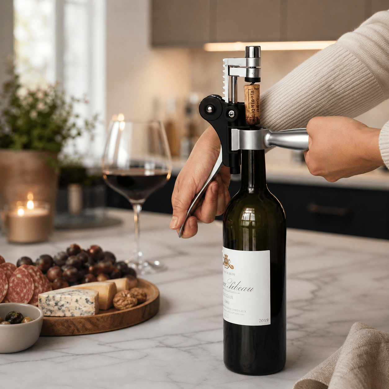 Professional Vertical Lever Wine Opener | Ergonomic Corkscrew - True Wine Lover