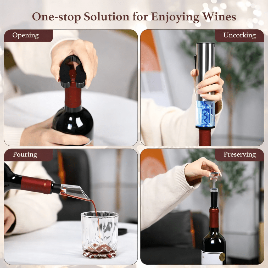 Rechargeable Electric Wine Opener Gift Set – Cordless Opener with Aerator & Stoppers