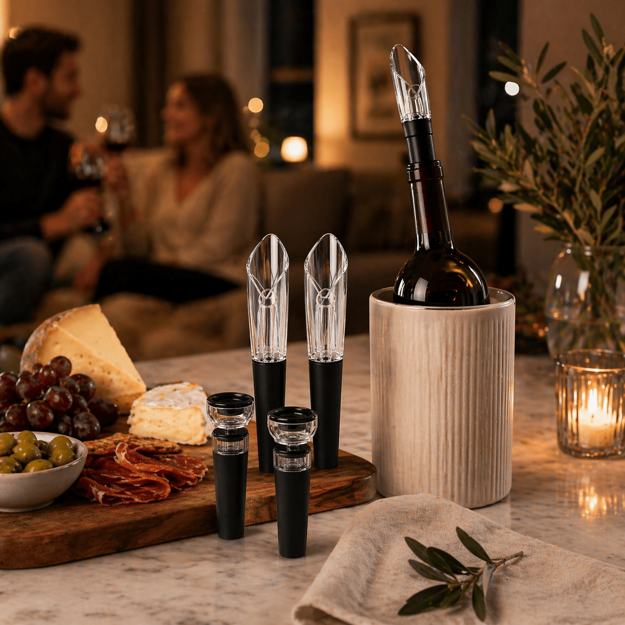 Red Wine Aerator Pourer with Built - In Filter and Wine Vacuum Pump Stoppers Set - True Wine Lover