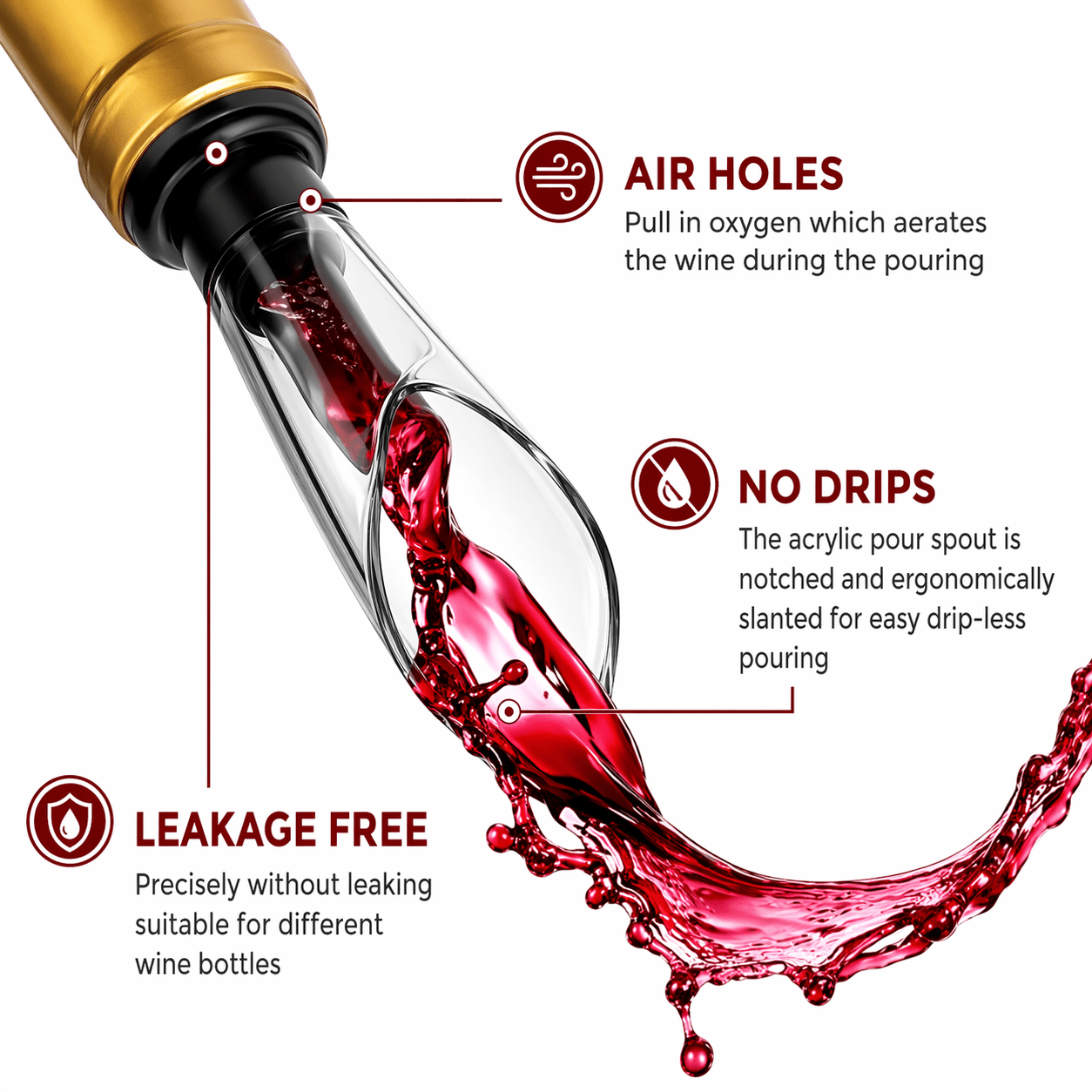 Red Wine Aerator Pourer with Built - In Filter and Wine Vacuum Pump Stoppers Set - True Wine Lover