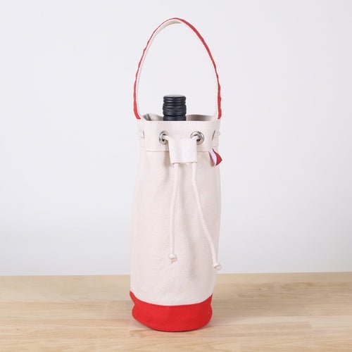 Reusable Canvas Wine Gift Bag – Single Bottle Carrier with Colored Trim - True Wine Lover