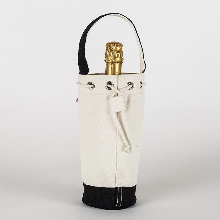 Reusable Canvas Wine Gift Bag – Single Bottle Carrier with Colored Trim - True Wine Lover