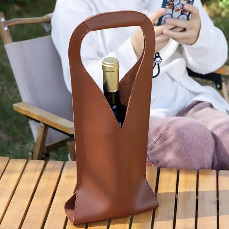 Reusable Leather Wine Gift Bag – Premium Brown Wine Packaging for Weddings - True Wine Lover