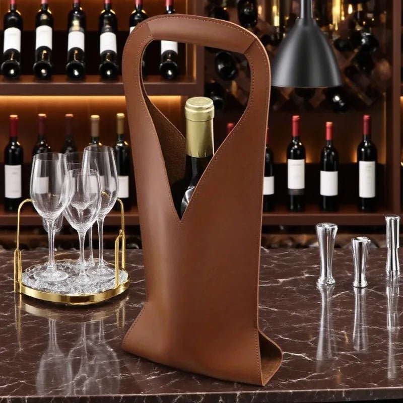 Reusable Leather Wine Gift Bag – Premium Brown Wine Packaging for Weddings - True Wine Lover