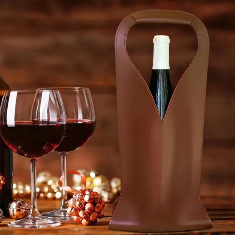 Reusable Leather Wine Gift Bag – Premium Brown Wine Packaging for Weddings - True Wine Lover