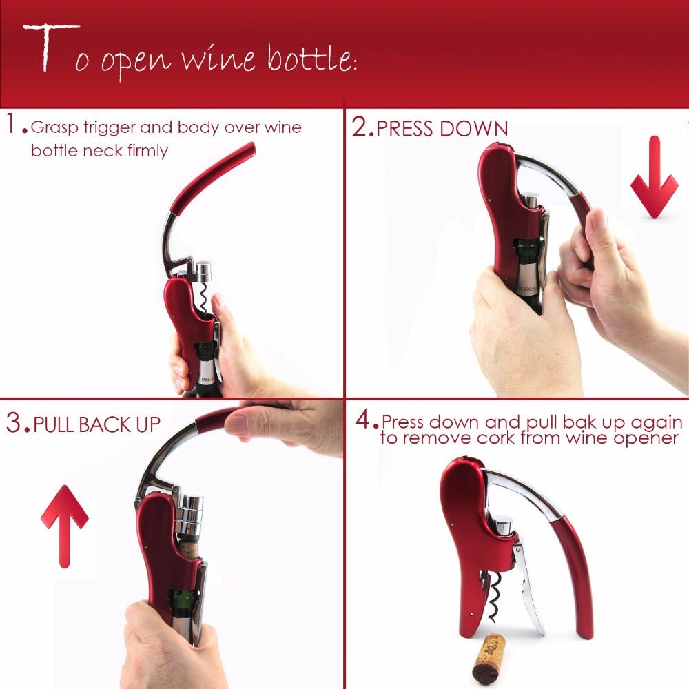 Self - Pulling Lever Wine Opener – Durable Zinc Alloy Vertical Bottle Remover - True Wine Lover