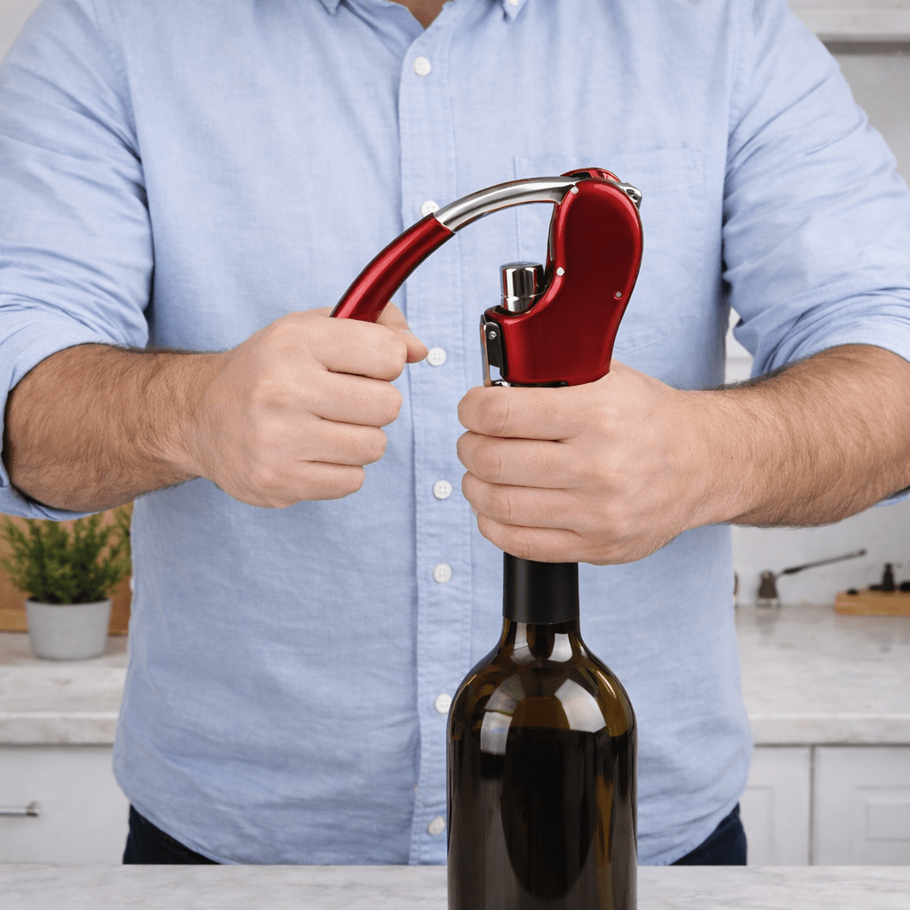 Self - Pulling Lever Wine Opener – Durable Zinc Alloy Vertical Bottle Remover - True Wine Lover