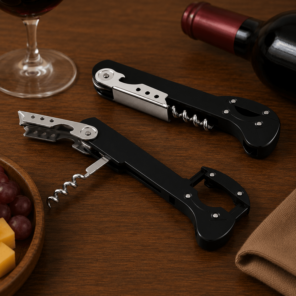 Sleek Recoil Waiters Corkscrew W Foil Cutter - True Wine Lover