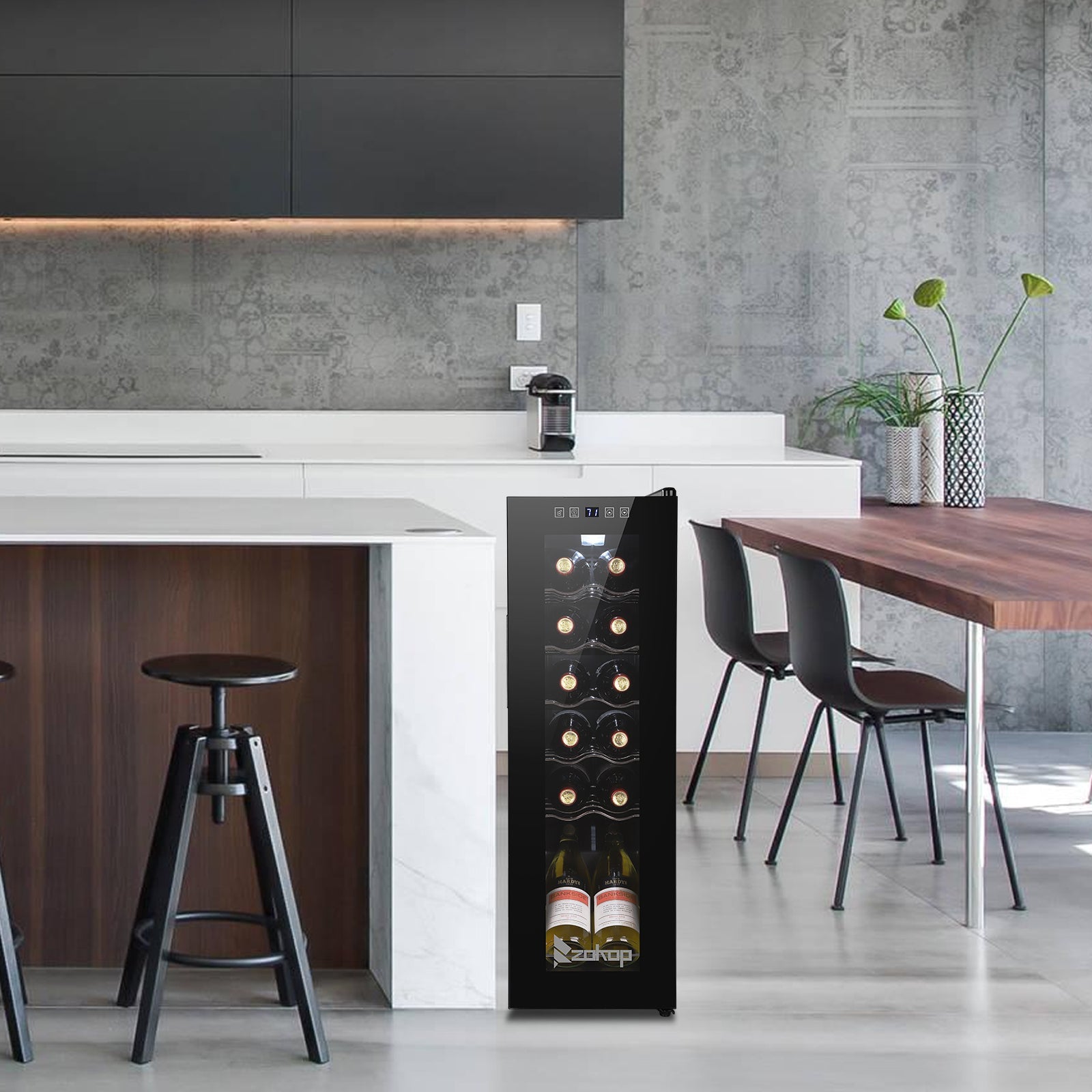 Slim 12 - Bottle Wine Cellar | Ultra - Quiet Compressor Refrigerator for Home Bar - True Wine Lover