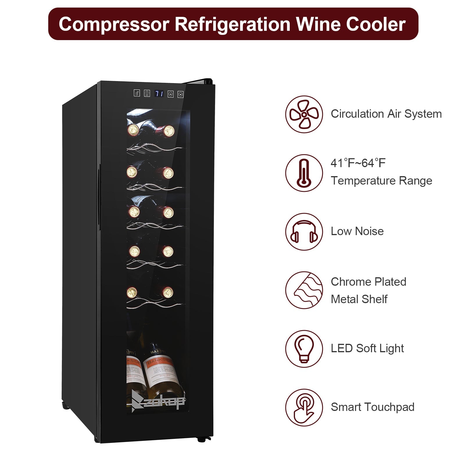 Slim 12 - Bottle Wine Cellar | Ultra - Quiet Compressor Refrigerator for Home Bar - True Wine Lover