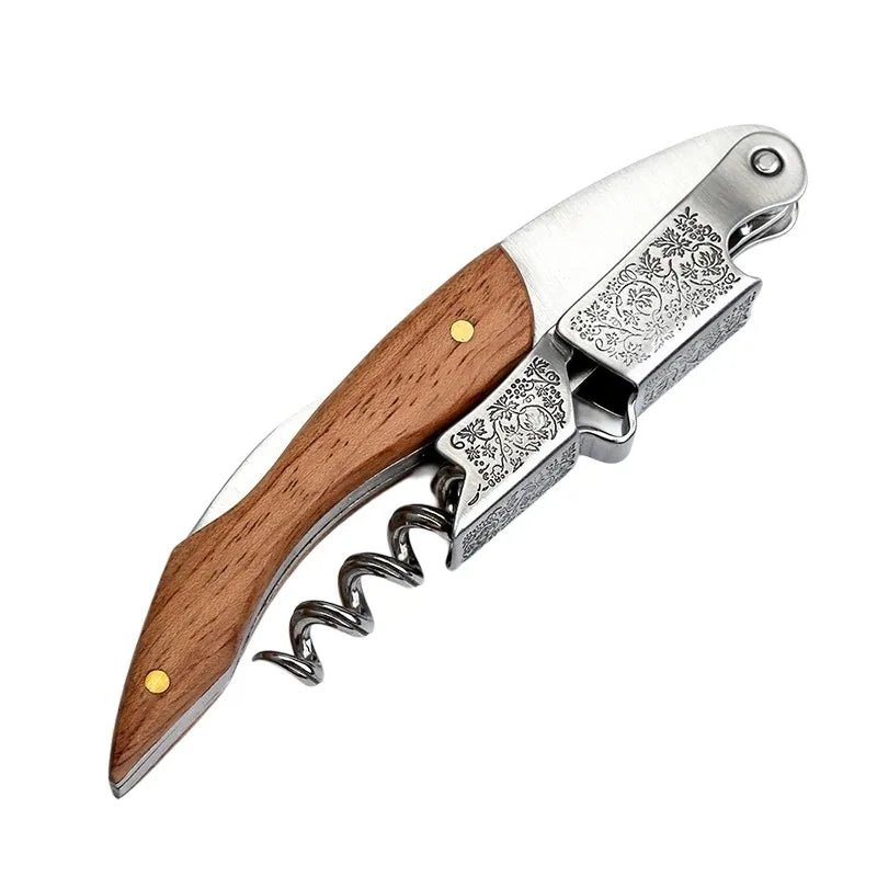Sommelier - Grade Wine Key | Stainless Steel & Rosewood Double - Hinged Opener - True Wine Lover