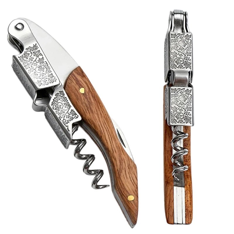 Sommelier - Grade Wine Key | Stainless Steel & Rosewood Double - Hinged Opener - True Wine Lover