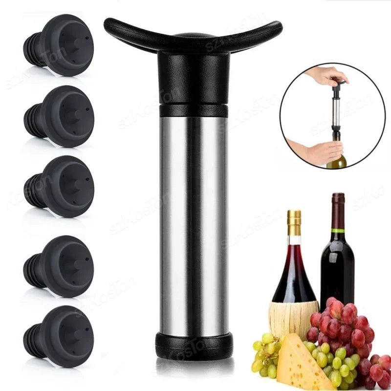 Universal Wine Saver Pump and Stopper Set – Airtight Red Wine Preserver (7 - Piece) - True Wine Lover